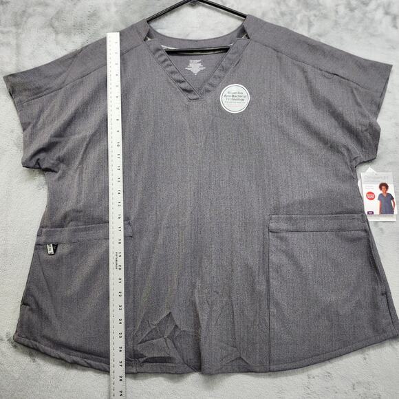 NEW ClimateRight by Cuddl Duds Scrub Top Womens 2X Gray Short Sleeve 6-Pocket - Picture 11 of 12